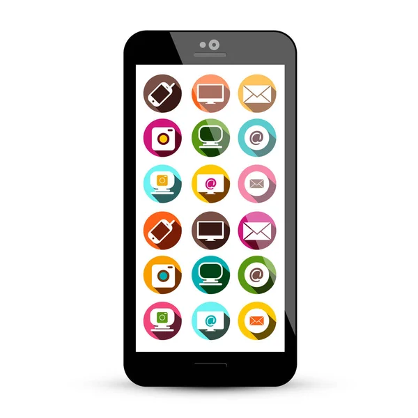 Telefone Inteligente Com Ícones Aplicativos Tecnologia Colorida Exibição — Vetor de Stock