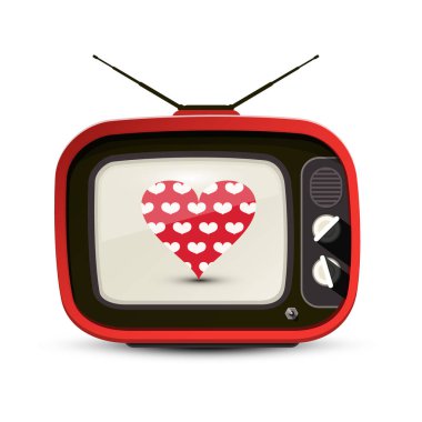 Kalp beyaz arka plan üzerinde izole kırmızı Retro TV. Pembe dizi vektör simgesi.