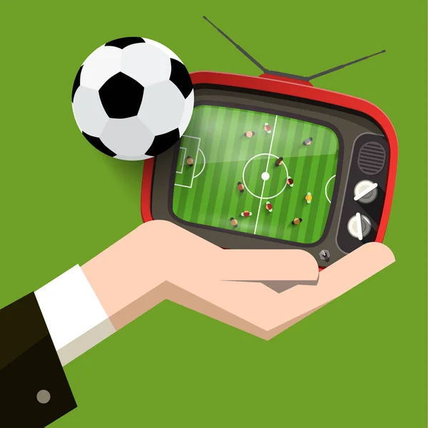 Soccer Match Retro Football Game Design Ball Human Hand Green — Stock Vector