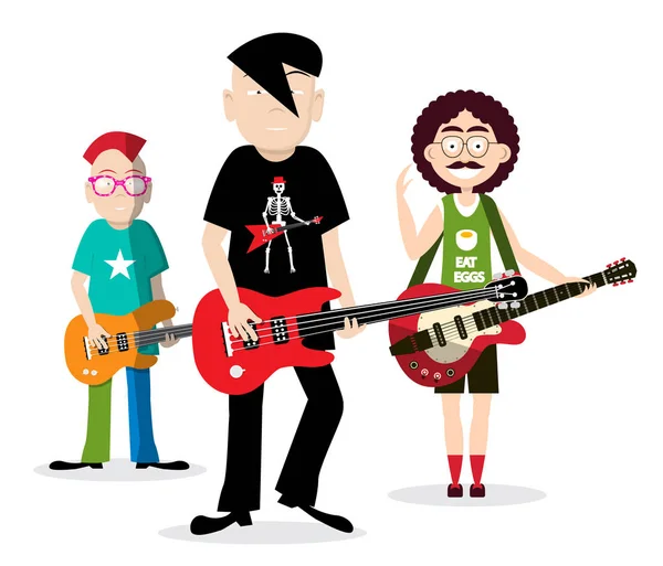 Rock People Playing Guitar Funky Band Vector Illustration Isolated White — Stock Vector