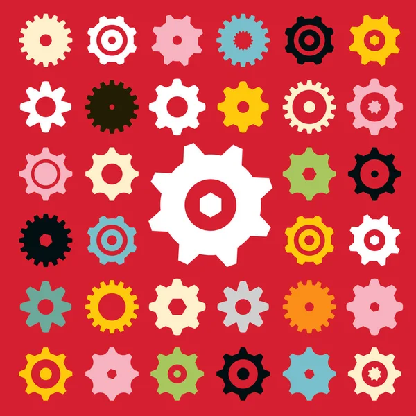 Vector Plano Cogs Set Sobre Fondo Rojo — Vector de stock