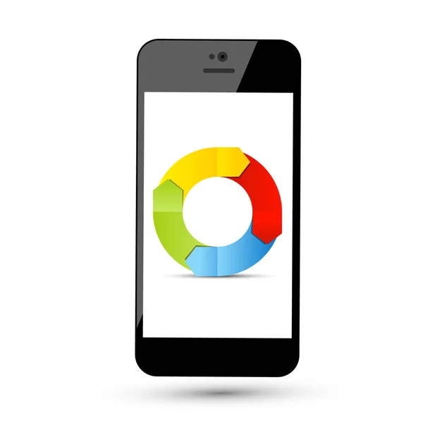 手机屏幕上圆圈中的五颜六色的箭头 — 图库矢量图片
