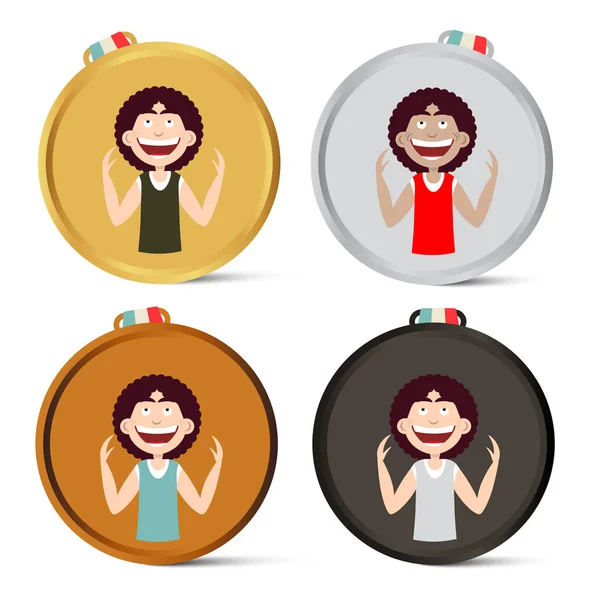 Medals Set Happy Man Vector Awards Collection — Stock Vector