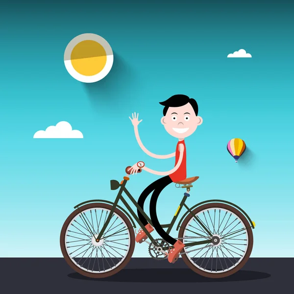 Человек Велосипеде Солнечный День Мальчиком Велосипеде — стоковый вектор