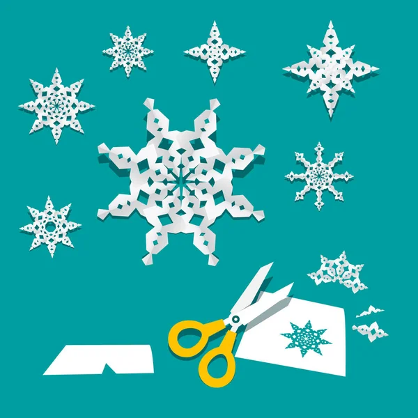 Paper Cut Snowflakes Vector Creativity Project — Stock Vector