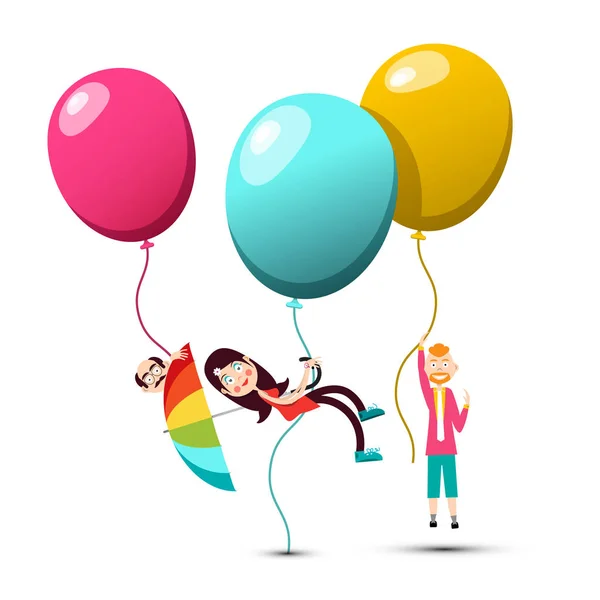 People Flying Colorful Balloons — Stock Vector