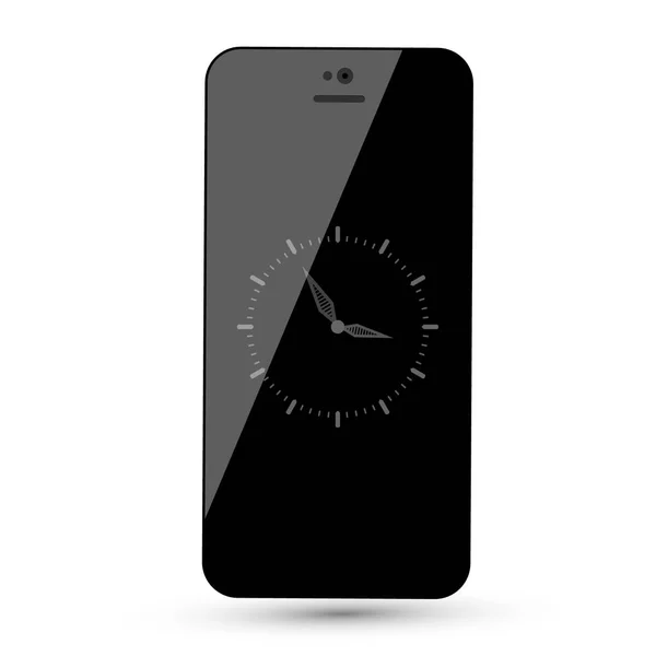 Teléfono Móvil Negro Con Ilustración Vectores Reloj Analógico Aislado Sobre — Vector de stock