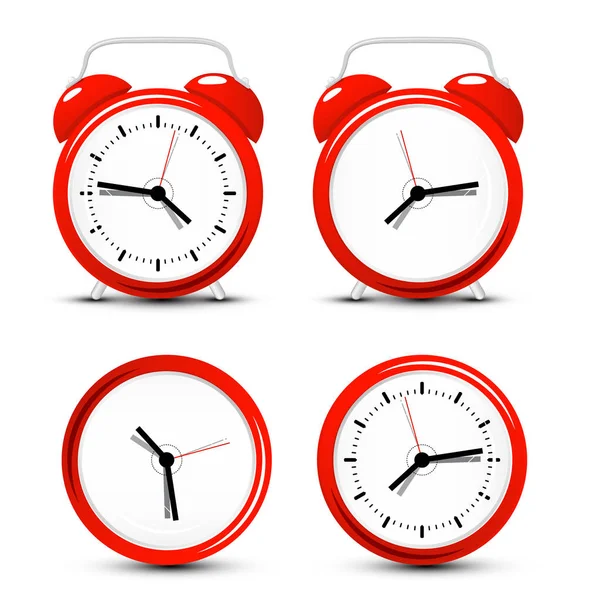 Röd Vektor Alarm Clock Set Isolerad Vit Bakgrund — Stock vektor