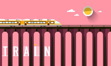 Yüksek Köprüsü'nde günbatımı gökyüzü ile tren