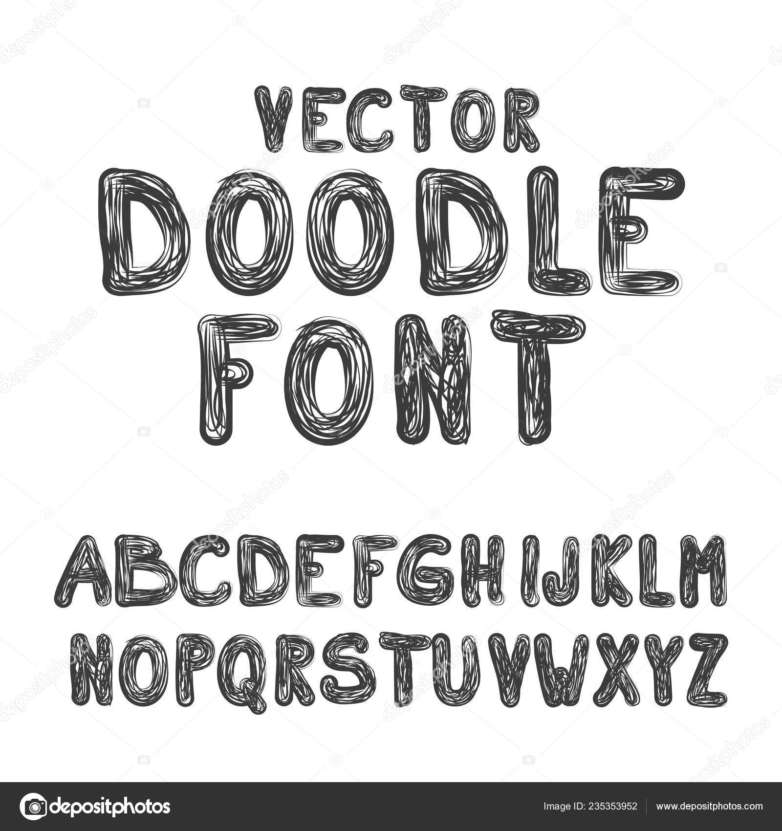Вектор Дудл Фонт Алфавит Abc Hand Drawn Style Набор Писем.