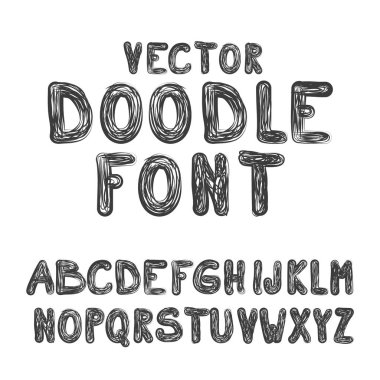 Vektör Doodle yazı tipi. ABC el çekilmiş stil alfabe. Harfler izole üzerinde beyaz arka plan belirleme.