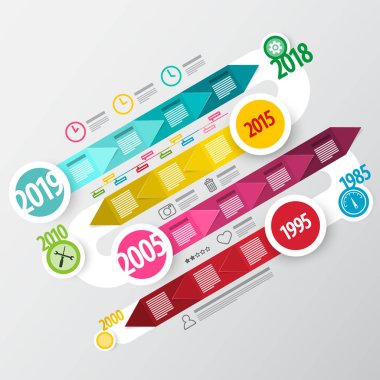 Infographic tasarım vektör. Renkli Infographics iş zaman çizelgesi ile harita üzerinde yıl.