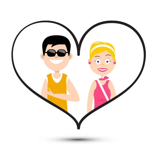 Man Woman Love Boy Girl Love Big Heart Vector Valentine — Stock Vector