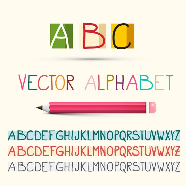 Alphabet Vektor Abc Buchstaben Set Mit Bleistift — Stockvektor