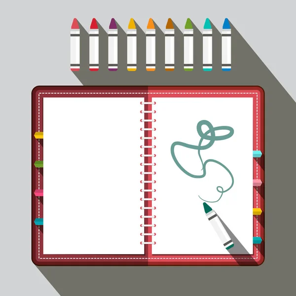 Cuaderno Bocetos Con Crayones Colores Vector — Vector de stock