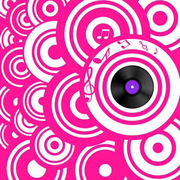 Psychedelic Pink Retro Music Background Circles Vinyl Record — Stock Vector