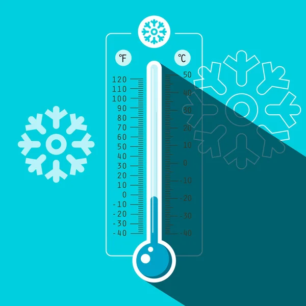 Winterthermometer Vektorsymbol Mit Kalter Temperatur Auf Blau Gefrorenem Hintergrund — Stockvektor