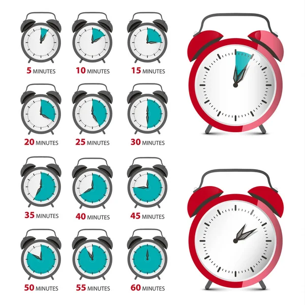 Réveils Réglés Avec Symbole Temps Illustration Compteur Analogique Vectoriel — Image vectorielle