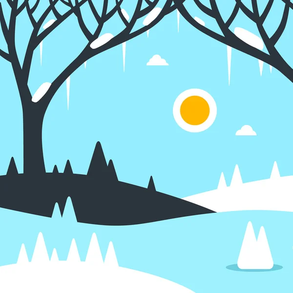 Зимовий Пейзаж Вектор Плоский Дизайн Ілюстрація — стоковий вектор