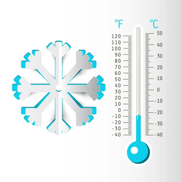 Bckground Invierno Con Termómetro Copo Nieve Corte Papel — Archivo Imágenes Vectoriales