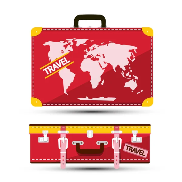 Equipaje Con Mapa Del Mundo Maleta Viaje Vectorial Roja Símbolo — Vector de stock