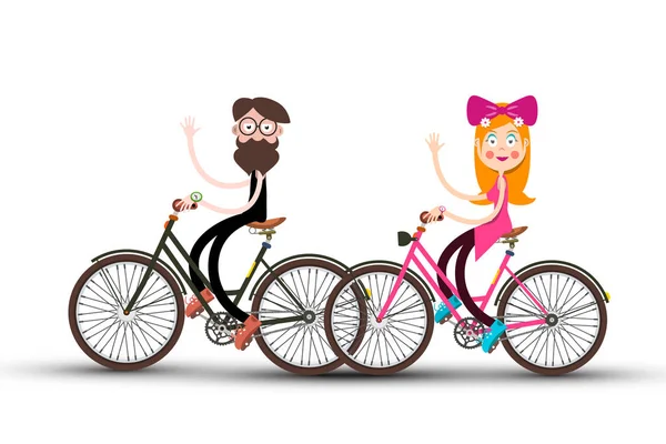 Hombre Mujer Bicicleta Agitar Gente Las Bicicletas Vector Ilustración — Vector de stock