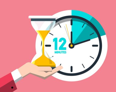 12 oniki dakika saat simgesi. Vektör Retro düz tasarım zamanı sembolü.