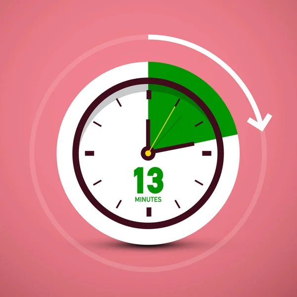 Trece Minutos Reloj Icono Símbolo Tiempo Vectorial Con Flecha — Vector de stock