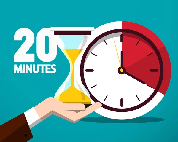 Twintig Minuten Tijd Symbool Vector Tijdpictogram Countdown Met Klok Zandloper — Stockvector