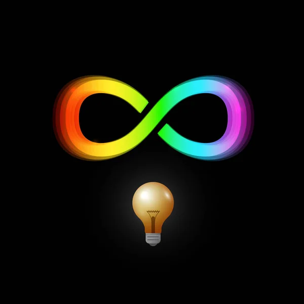 Infinity Symbol Bulb Icon Dark Background Vector Limitless Concept — Stock Vector