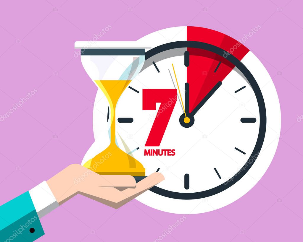 7 Minutes on Clock Vector Flat Design. Seven Minute Icon.