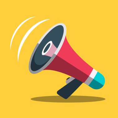 Megafon simgesi. Vektör hoparlör simgesi sarı zemin üzerine.