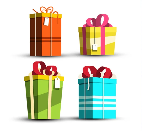 Paper Gift Boxes Set Vector Present Box Icons Isolated White — Stock Vector