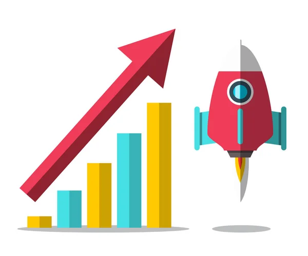 Start Rakiety Strzałkę Sukces Wykres Wektor Postępu Projektu — Wektor stockowy