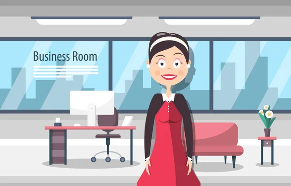 Businesswoman Business Room Modern Workplace Vector Design Woman City View — Stock Vector