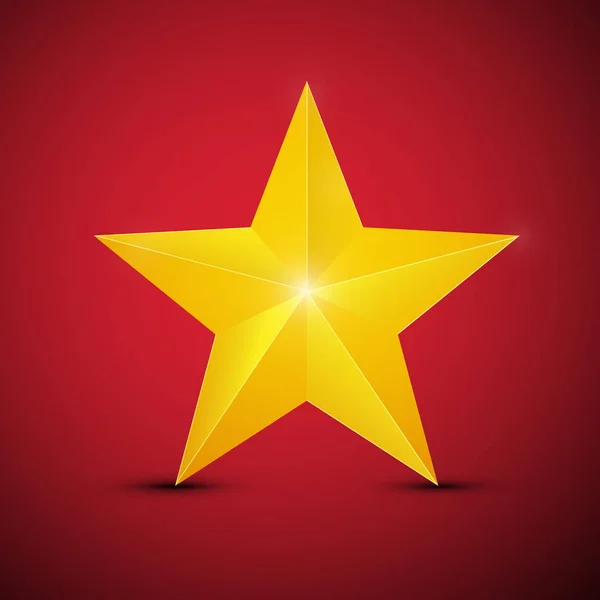 Estrela Ouro Símbolo Vetor Fundo Vermelho — Vetor de Stock