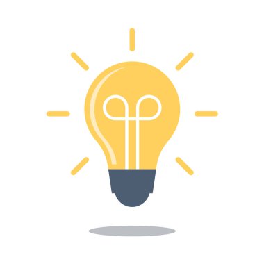 Ampul simgesi. Düz tasarım ampul simgesi beyaz arka plan üzerinde izole vektör. Işık ve enerji kavramı.