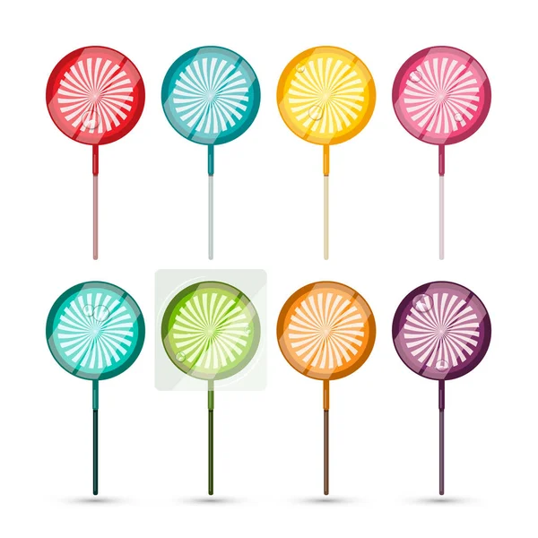 Lollipops Set Vector Colorful Lollipop Icons Isolated White Background Candy — Stock Vector
