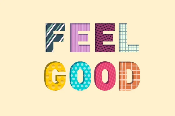 Feel Good Paper Cut Letters Feeling Well Concept Vector Illustration — Stock Vector