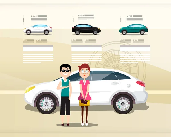 Car Dealer Web Design Vector Presentation Cars Happy People Modern — Stock Vector