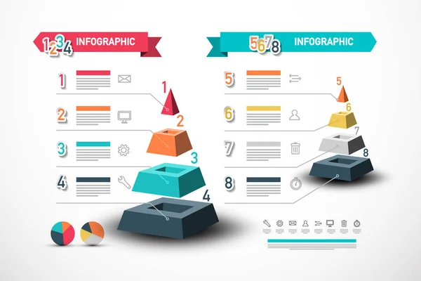 Conception Infographique Huit Étapes Avec Pyramide Concept Vecteur Flux Données — Image vectorielle