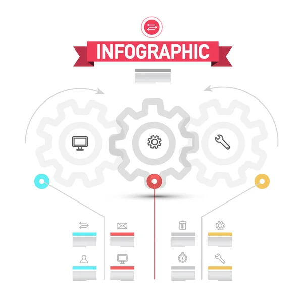 Elementi Infografici Con Cogs Ruote Modello Infografica Vettoriale Con Icone — Vettoriale Stock