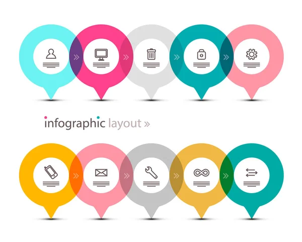 การไหลของข วยไอคอนแอพบนวงกลม การออกแบบข ลเวกเตอร ดองค ประกอบของ Infographics — ภาพเวกเตอร์สต็อก