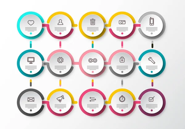 Infografik Layout Mit Kreis Papier Etiketten Und Web App Technologie — Stockvektor