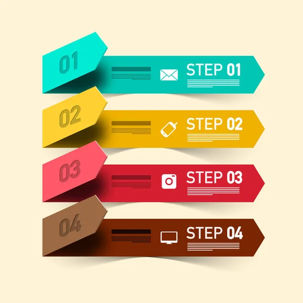 Desenho Infográfico Vetor Quatro Passos Layout Infográfico Com Papéis Coloridos —  Vetores de Stock
