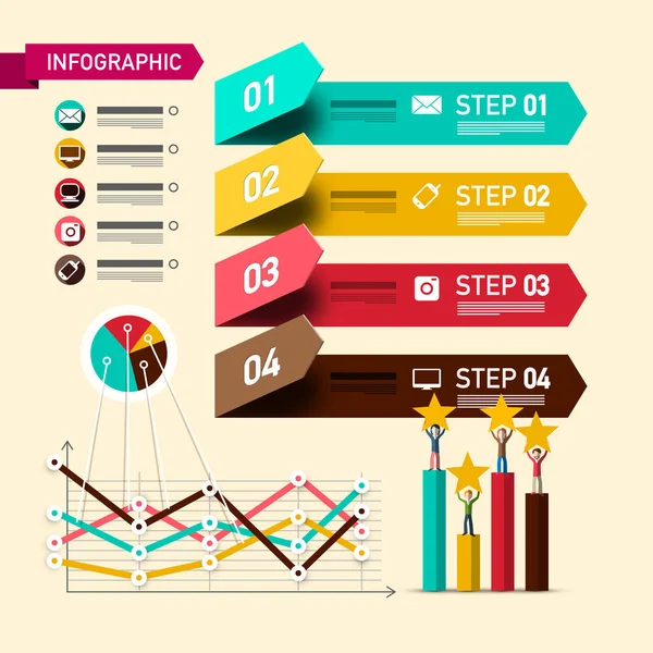 Vierstufiges Infografik Layout Mit Vektordesign Elementen Und Bewertungssymbolen Papier Infografiken — Stockvektor