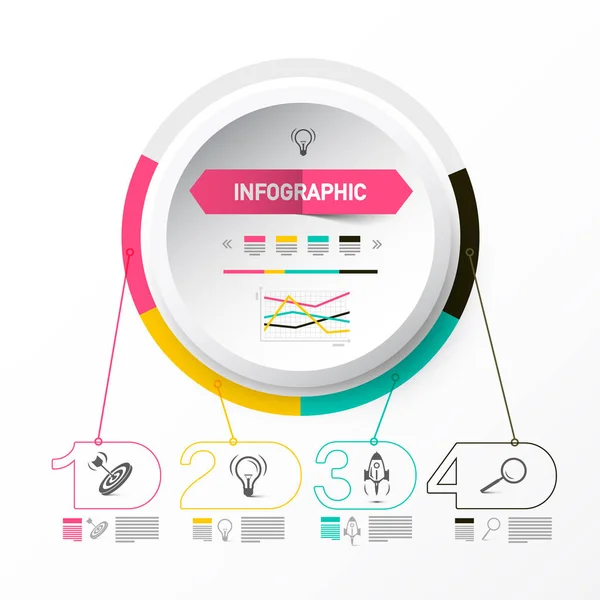 Infografik Vorlage Mit Großem Papierkreisetikett Der Mitte Und Vier Schritten — Stockvektor