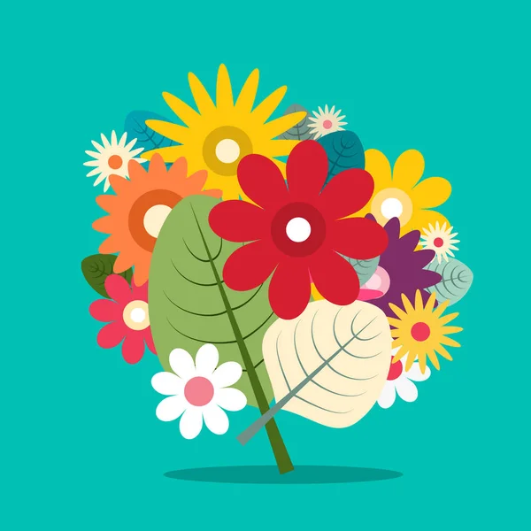 Ramo Flores Vector Colorido Diseño Plano Flores Primavera Fondo — Vector de stock