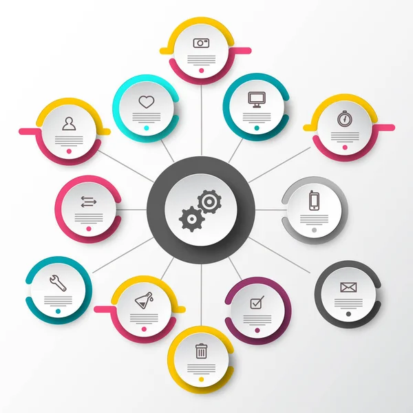 Infographic Lay Out Met Cirkel Etiketten Gegevensstroomdiagrammen Vector Infographics Design — Stockvector