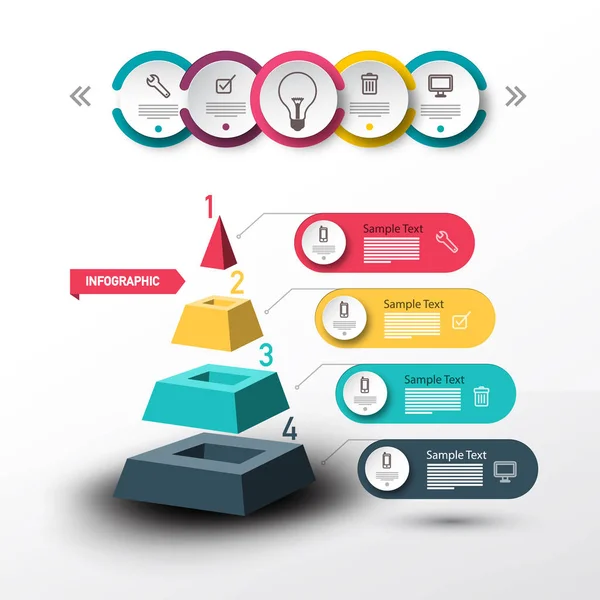 Projekt Nowoczesny Wektora Infographic Piramidy Schemat Danych Kolorowy Papier Etykiety — Wektor stockowy